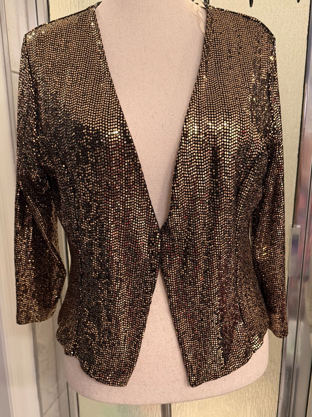 TALENT Metallic Gold Sequin Open-Front Blazer $35 BNWT